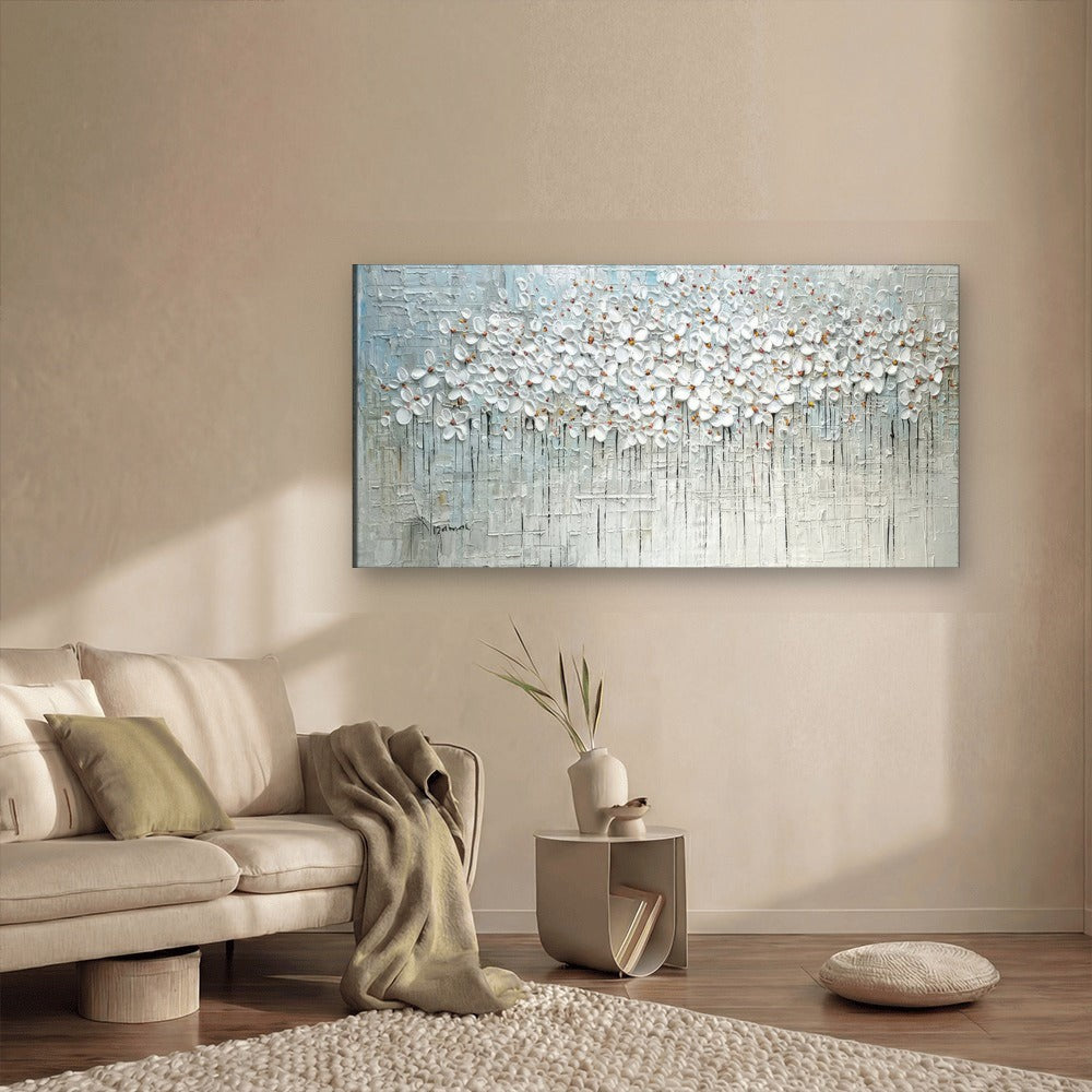 Concrete Blooms canvas wall art in a living room – KingoDeco