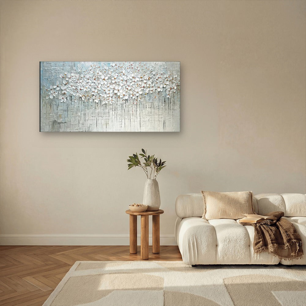 Concrete Blooms canvas wall art in a living room – KingoDeco