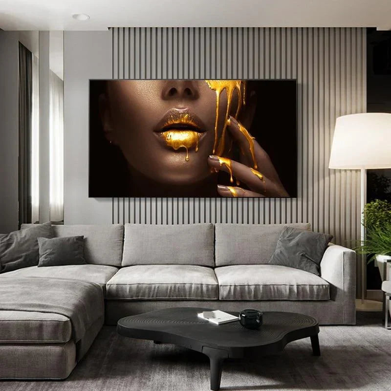Gold Lips canvas wall art – KingoDeco